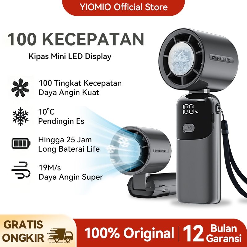 YIOMIO Kipas Turbo Dapat dilipat High-speed 100 Gear mendinginkan Mini Portable kipas angin Wind kipas angin Digital Display fan Adjustable Turbo kipas tangan Dilengkapi Tali Gantung Mudah Dibawa