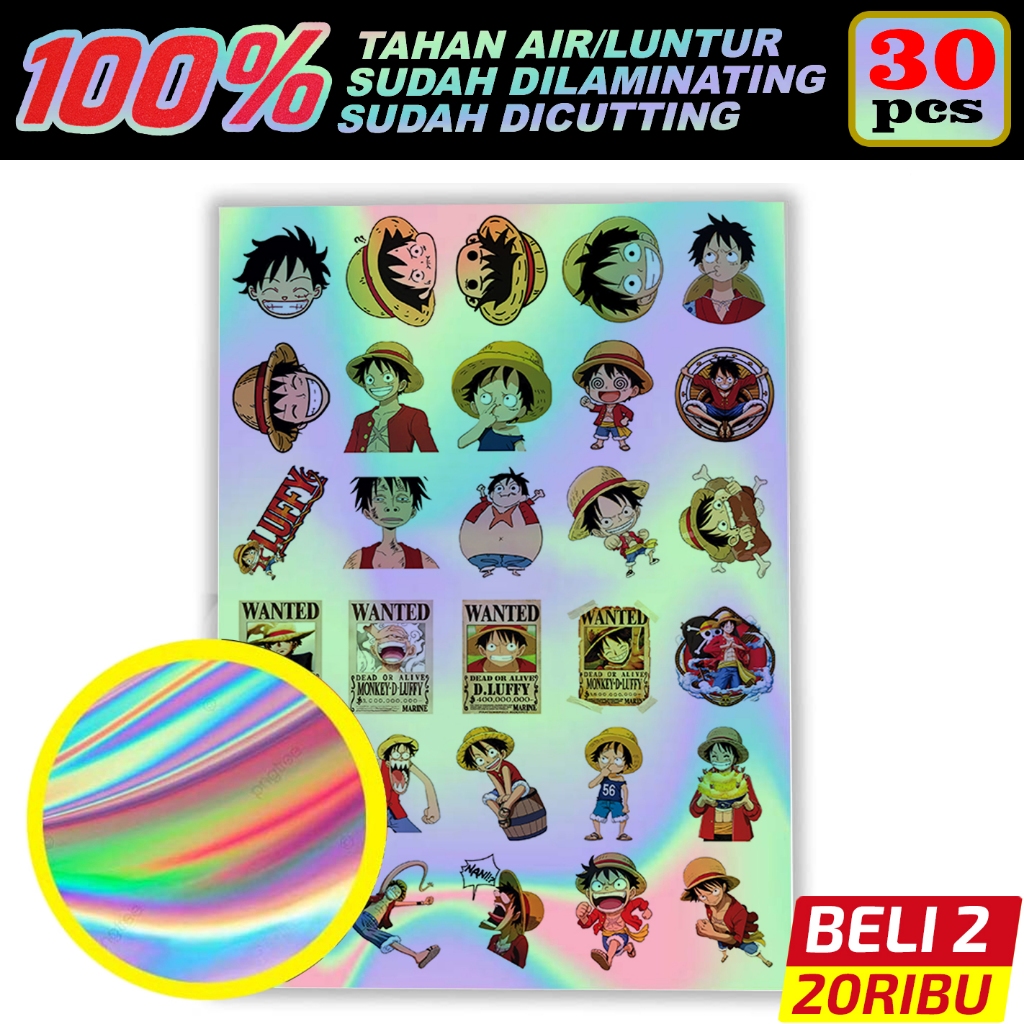 Jual Stiker Luffy One Piece 30 PCS Waterproof Vinyl Hologram Anime ...