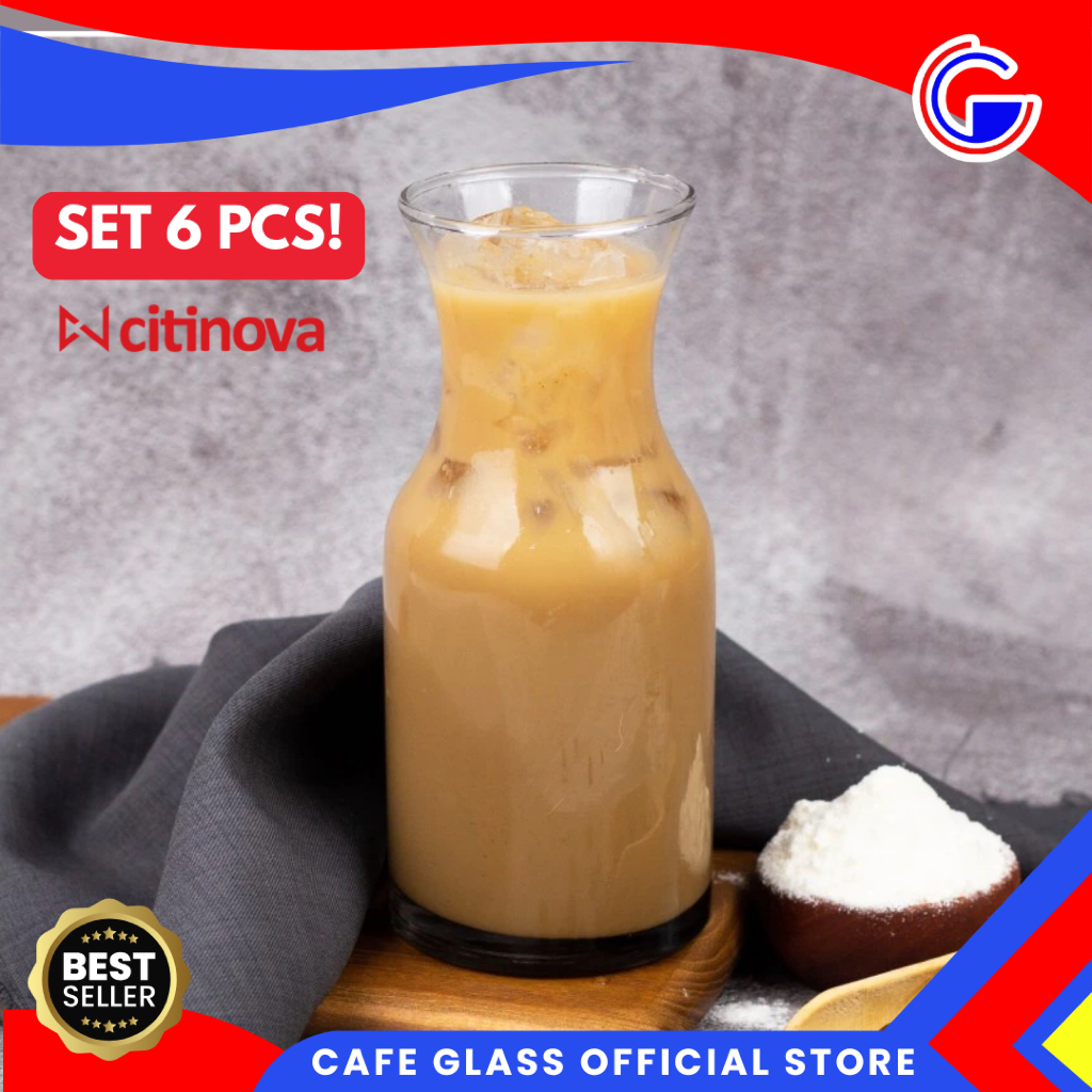 Gelas Kopi Carafe Unik 4 Pcs Citinova Belarus - Gelas Kaca Aesthetic Ala Korea - Cangkir Kopi Matcha Cafe Unik