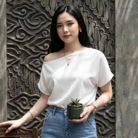 KINO Blouse Wanita One Shoulder Wanita Moscrepe Premium Atasan Simple Elegan Fit To L 10 Warna