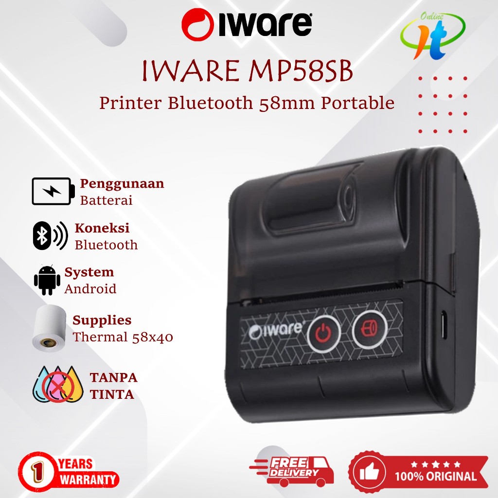 Jual Iware MP58SB Mini Printer Bluetooth 58mm Portable RPP02N MP 58SB ...