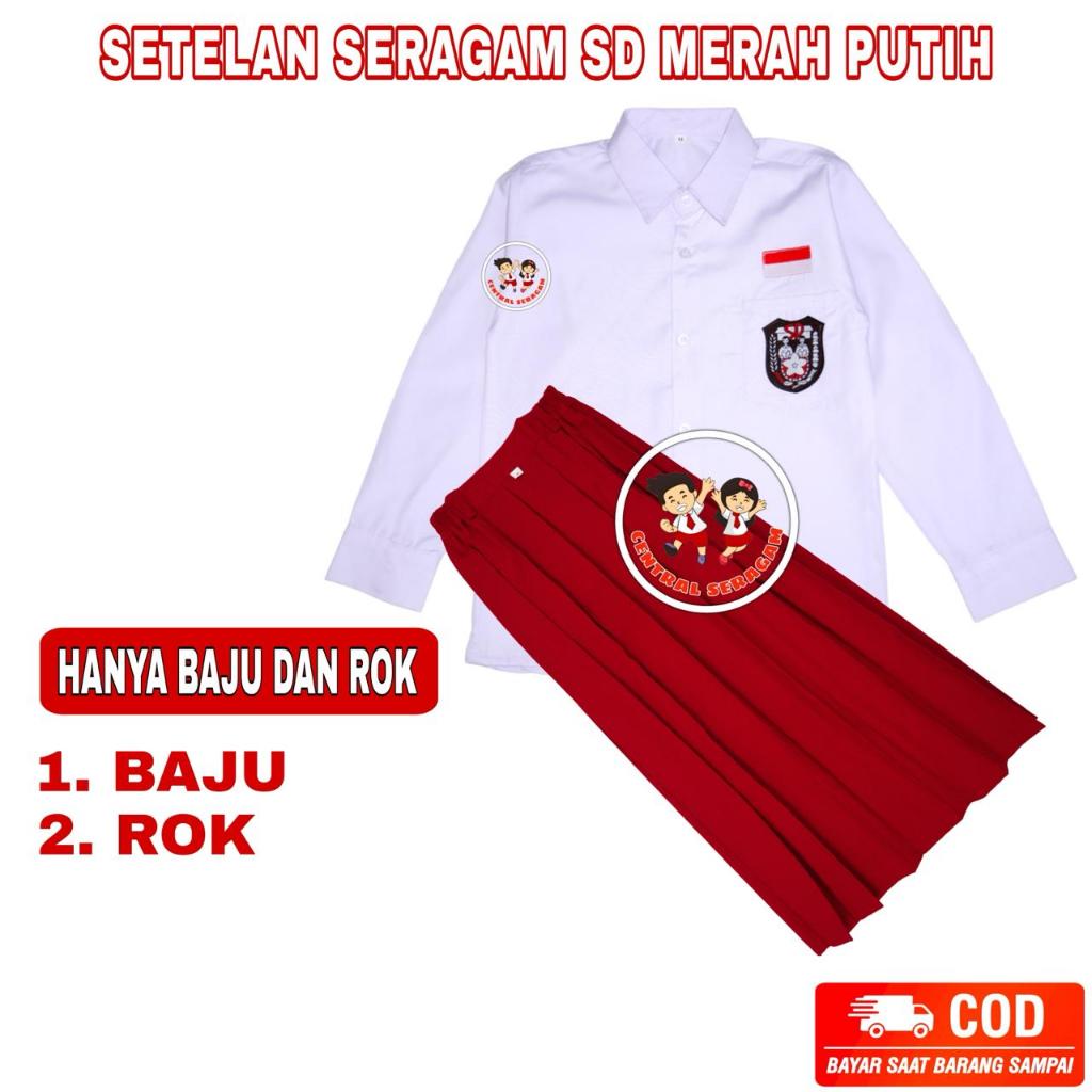 Setelan Lengkap Seragam Sekolah Sd Perempuan Cewek Merah Putih Baju Panjang Rok - foto 5