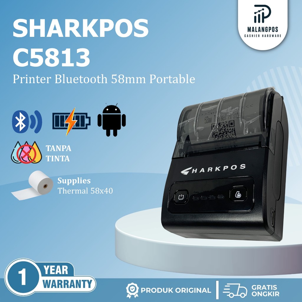 Jual Mini Printer Bluetooth Thermal 58mm Sharkpos C5813 RPP02N Portable ...