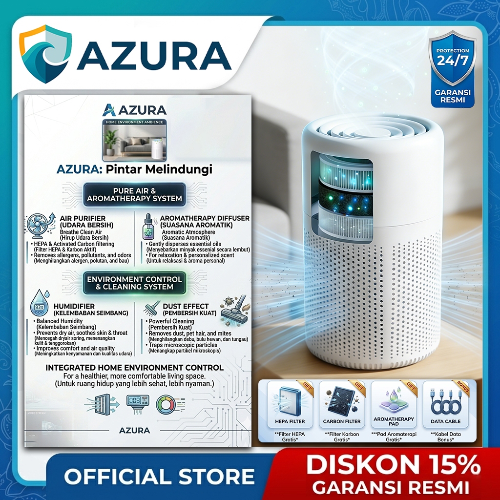 Jual AZURA 4 IN 1 Air Purifier & Aromatherapy Diffuser - HEPA Filter ...