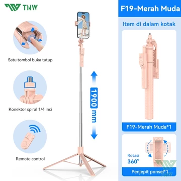 TNW F19 Tongsis Tripod Selfie Stick Tripod 190CM Bluetooth Remote Tripod Untuk HP Kamera