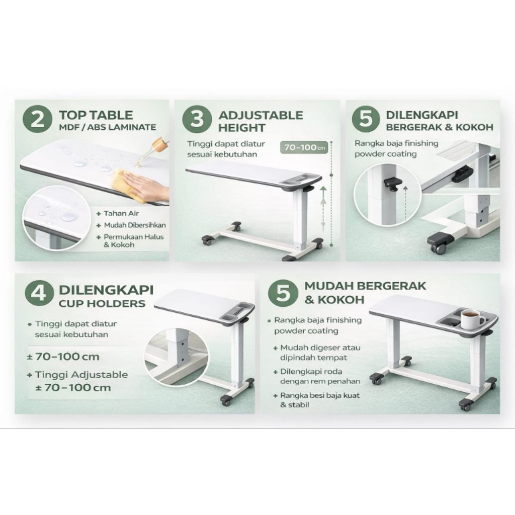 Jual Meja Pasien Overbed Table Paramount PF-3110A Adjustable 70-100 cm ...