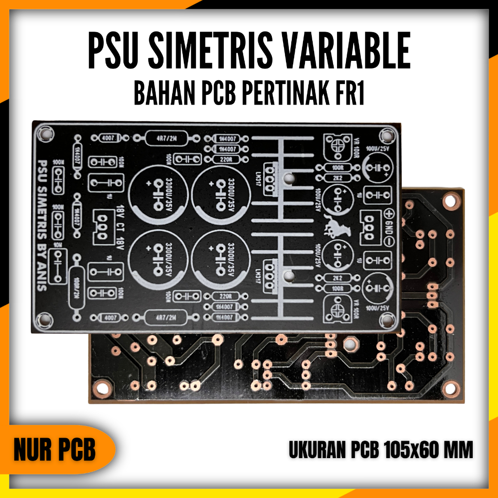 Jual PCB PSU Simetris Variabel LM317 LM337 Adjustable 10.5x6cm PSU-008 ...