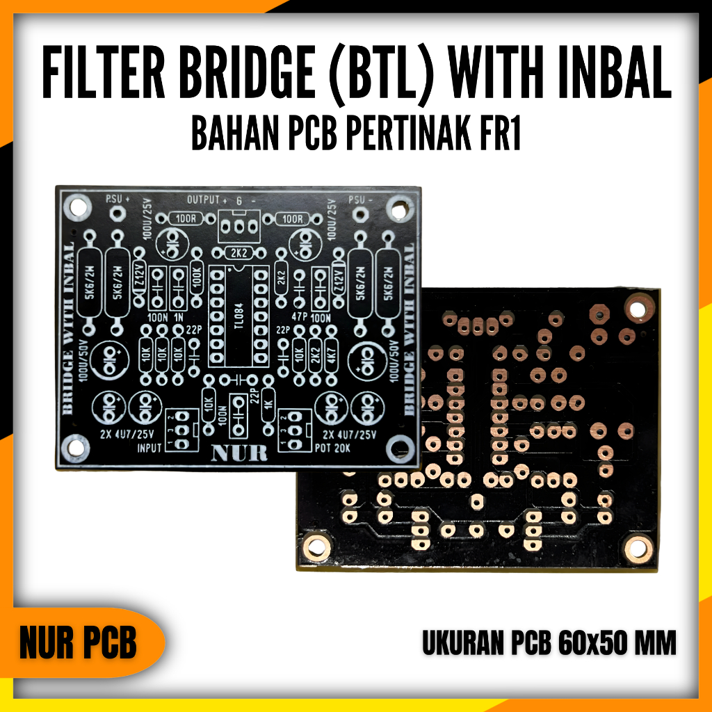 Jual PCB Filter Bridge BTL + Input Balance TL084 6x5cm PCB Audio ...