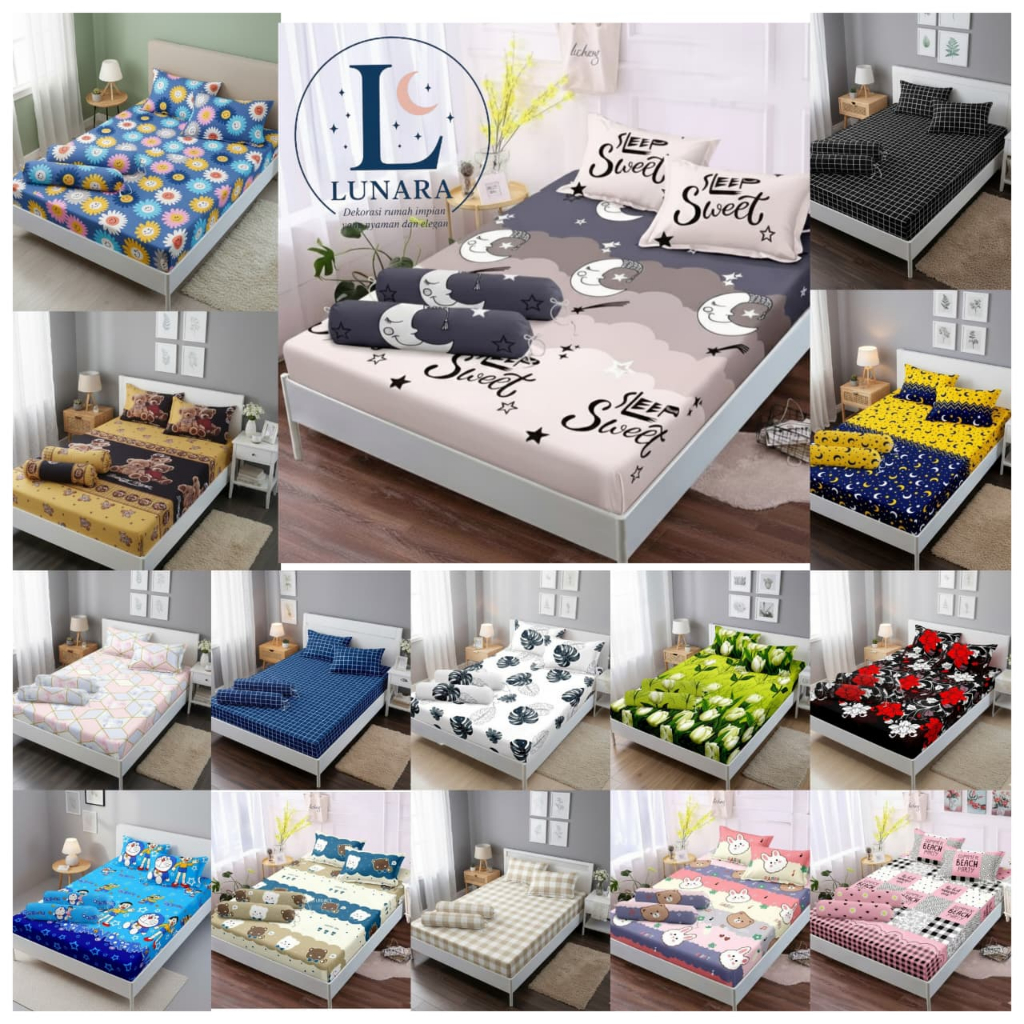 Lunara Sprei + Sarung Bantal Guling Semua Ukuran Motif Kekinian Estetik Kain Kat