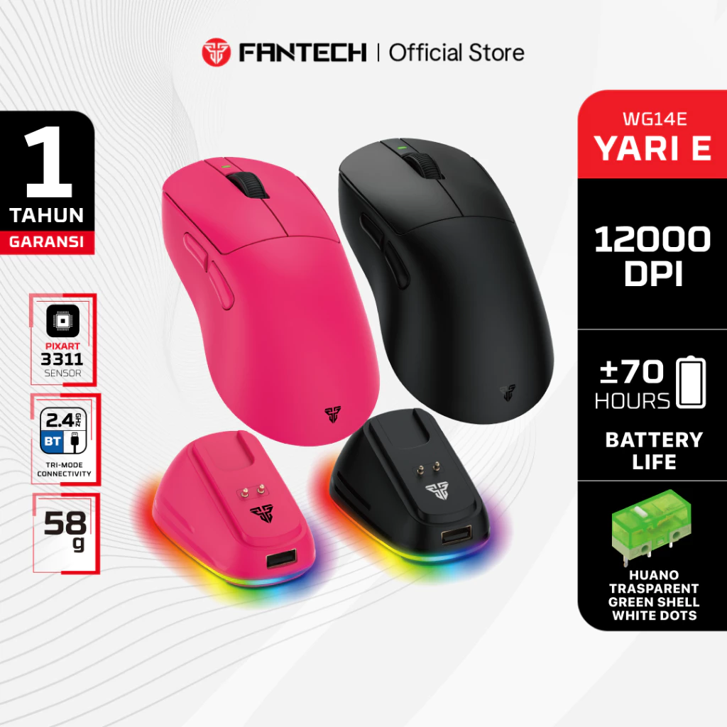 Fantech YARI E WG14E Mouse Gaming Wireless 12000 DPI Rechargeable PixArt PAW3311 Includes Charging Dock - foto 1