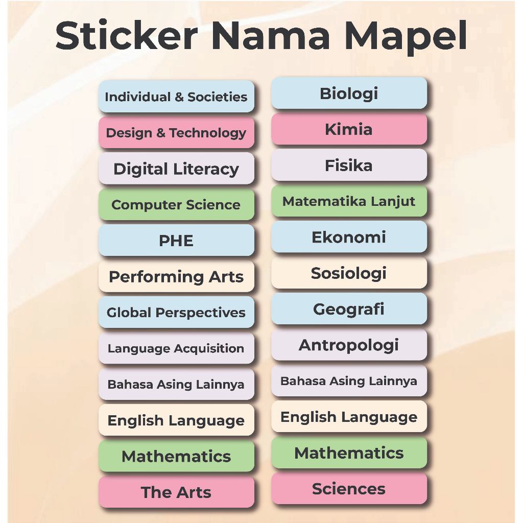 Jual Sticker Mapel Mata Pelajaran SINGLE Anak Sekolah SD SMP SMA Int ...