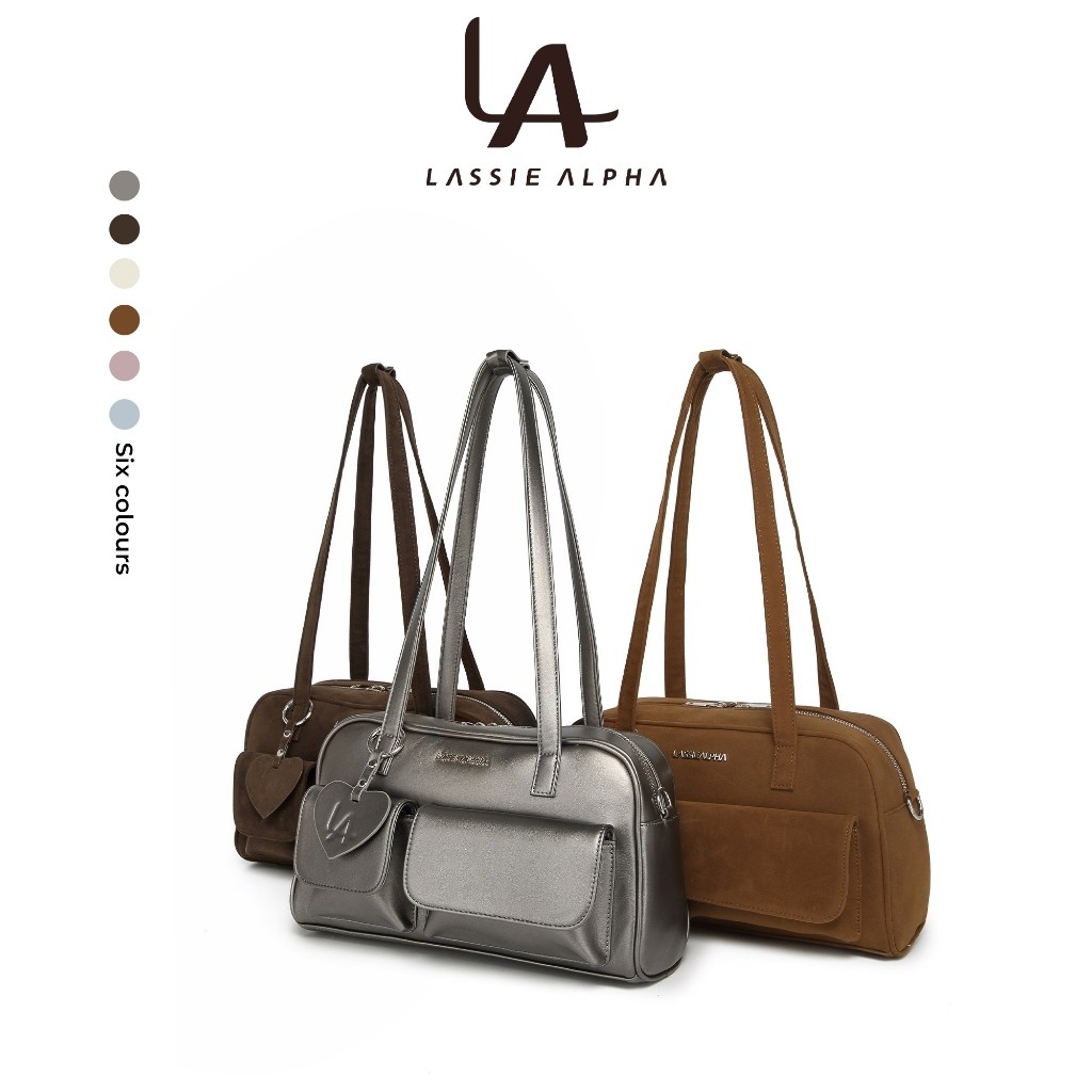 Lassie Alpha  BT01 Tas Bahu Selempang Wanita Retro Shoulder Bag Korea Tas Kerja Besar 6 Warna Free Heart Charm LA