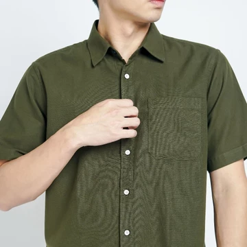 Men Clo Kemeja Pria Basic Polos Lengan Pendek Katun Linen 1090