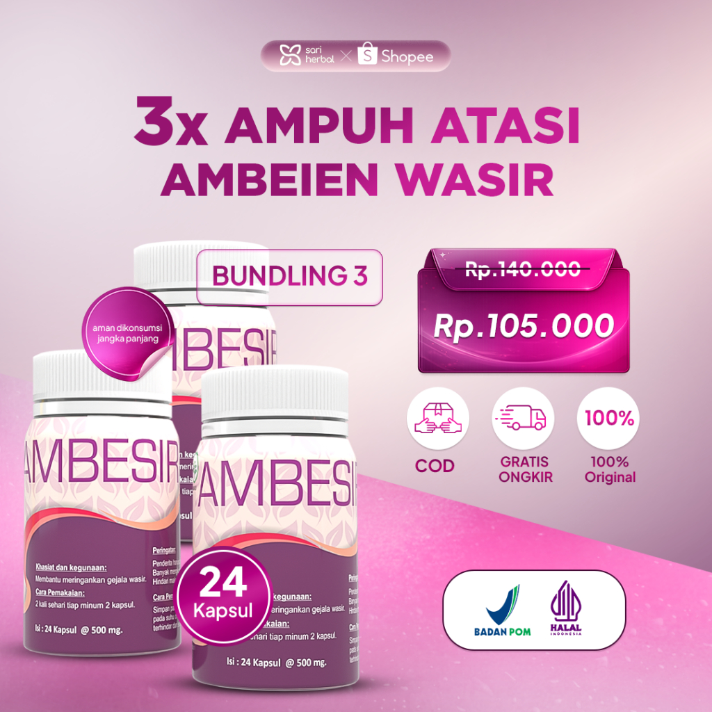 [PAKET BUNDLING 3] AMBESIR 24 Kapsul - Obat Ambeien Ambeyen Wasir Ekstrak Daun UnguKEMBANG BULAN ORI BPOM Halal Aman