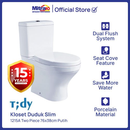 Kloset Toilet WC Duduk Tidy 1215A Closet Two Piece - Bergaransi 15 tahun  [INCLUDE PACKING KAYU]