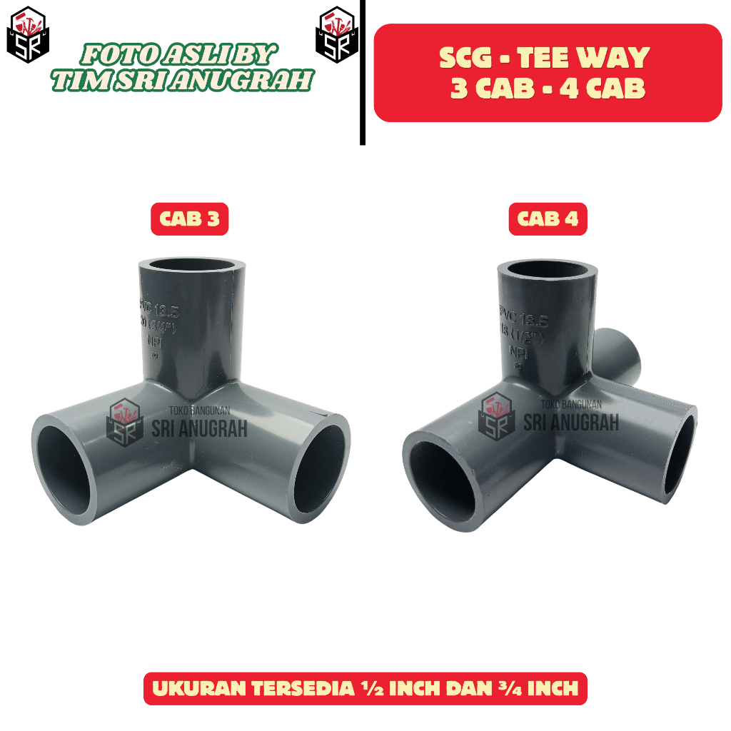 Jual SCG Tee Way 3 Cabang Fitting Sambungan Pipa PVC - AW 1/2 INCH ...