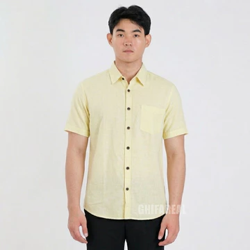 GHIFAREAL Kemeja Pria Butter Yellow Lengan Panjang Kemeja Polos Pria Soft Yellow Premium