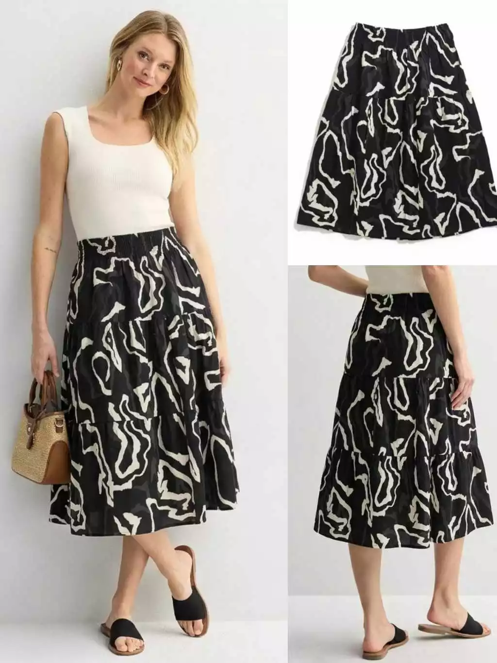 Rok Midi Kasual NW A-Line Smocked-Waist Midi Skirt - 2223