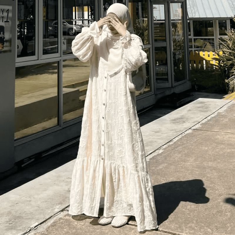 Farlenta Gamis Brokat Tencel Premium Busui Long Outer Dress Lebaran Wanita Elegant Mewah Bordir V1