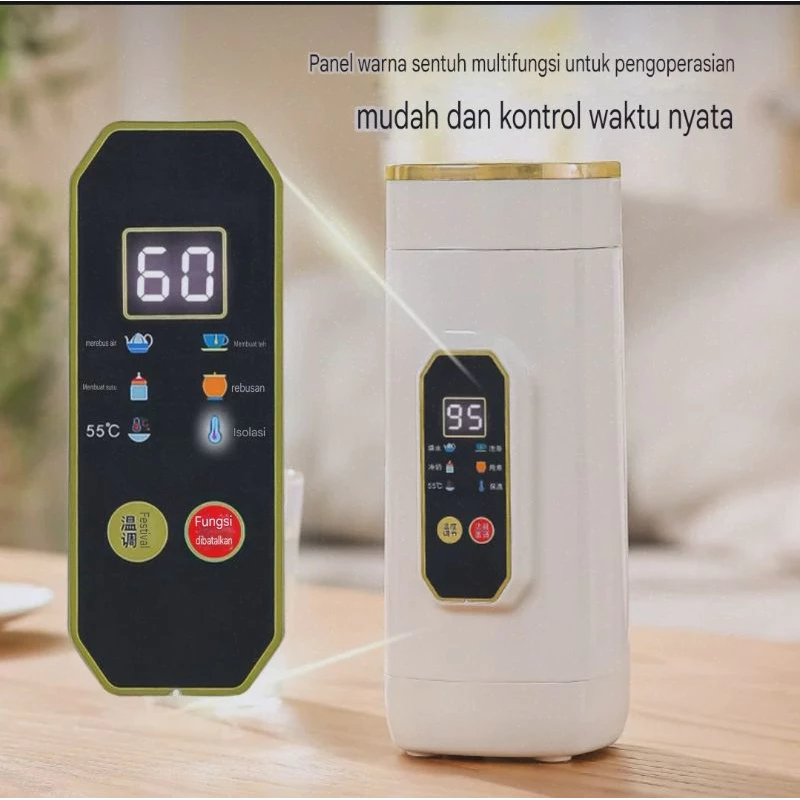 Teko listrik 650ml stainless 304 warna putih dengan pengaturan suhu dan alas anti slip