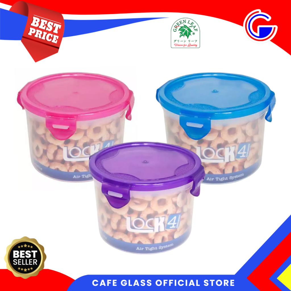 Toples Bulat Besar Anti Tumpah - Lunch Box Kedap Udara - GL-7177 lock 960ml Green Leaf