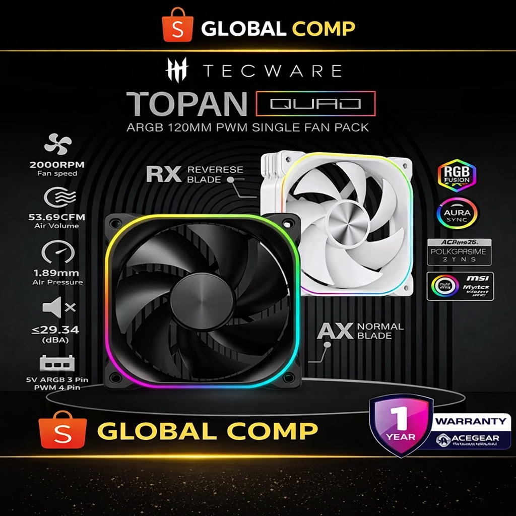 Jual Tecware Topan Quad AX RX ARGB 120mm PWM Single pack Normal Blade ...