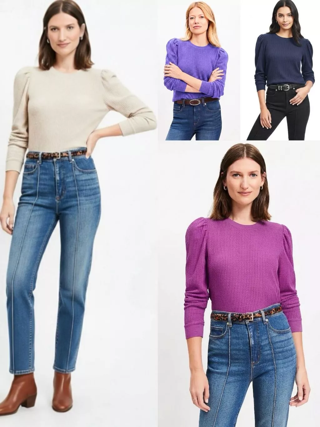 Atasan Lengan Panjang Wanita Bahan Waffle Adem Stylish  Women's Brushed Waffle Puff Sleeve Top - LF-9886