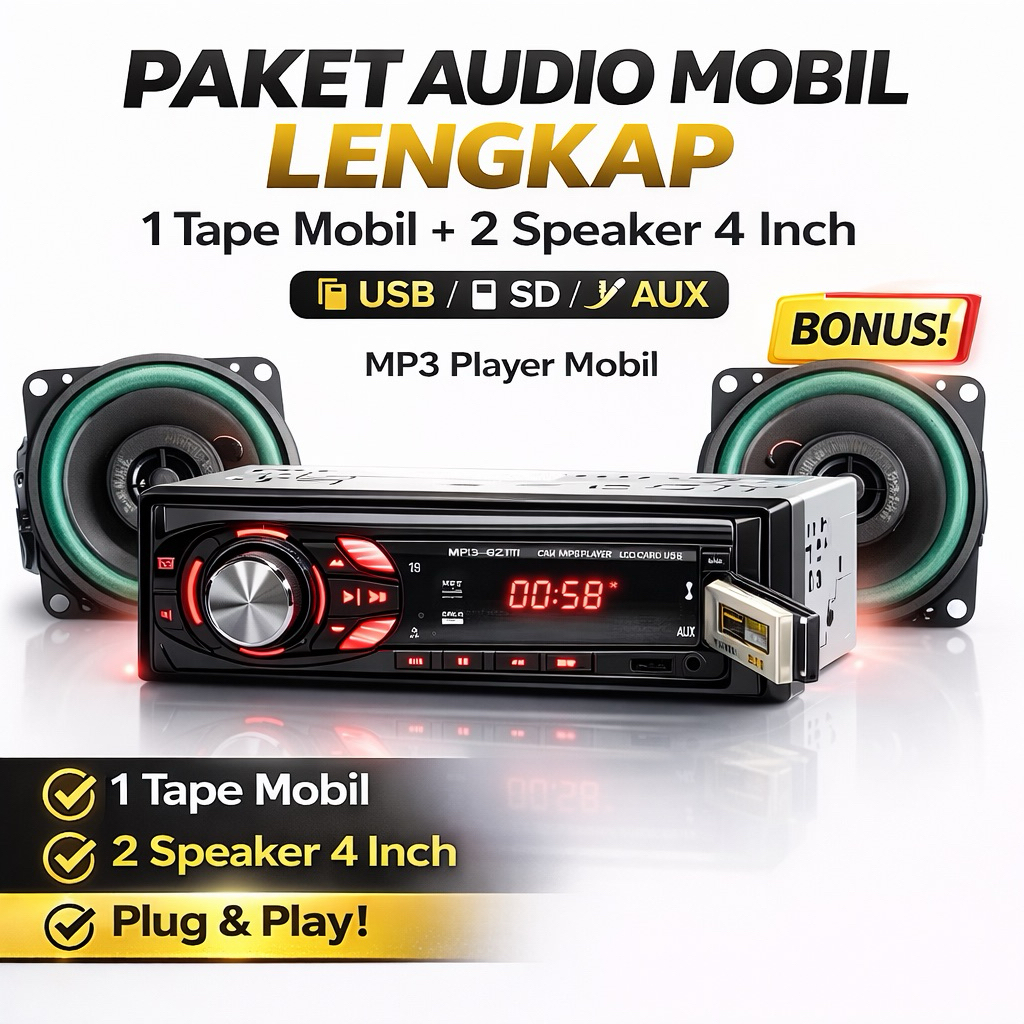 Jual Paket Audio Mobil Tape Mobil S211L Plus Speaker 4 Inch 2pcs Car 12 ...