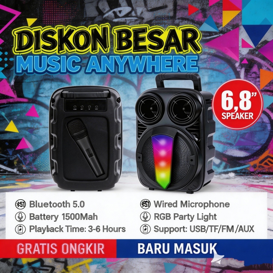 Jual COD READY Speaker Bluetooth Portable 6.8inch Support Bluetooth ...