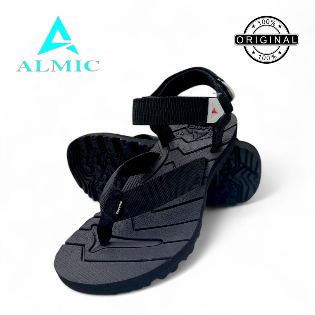 Almic-Sandal Gunung Jepit Original Black Sendal Gunung Outdoor pria wanita karet anti slip 38-43
