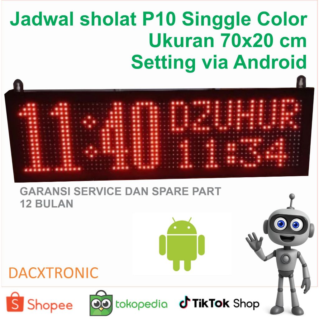 Jual Jam Digital Jadwal Sholat Masjid 20x70 cm dengan Tampilan Running ...