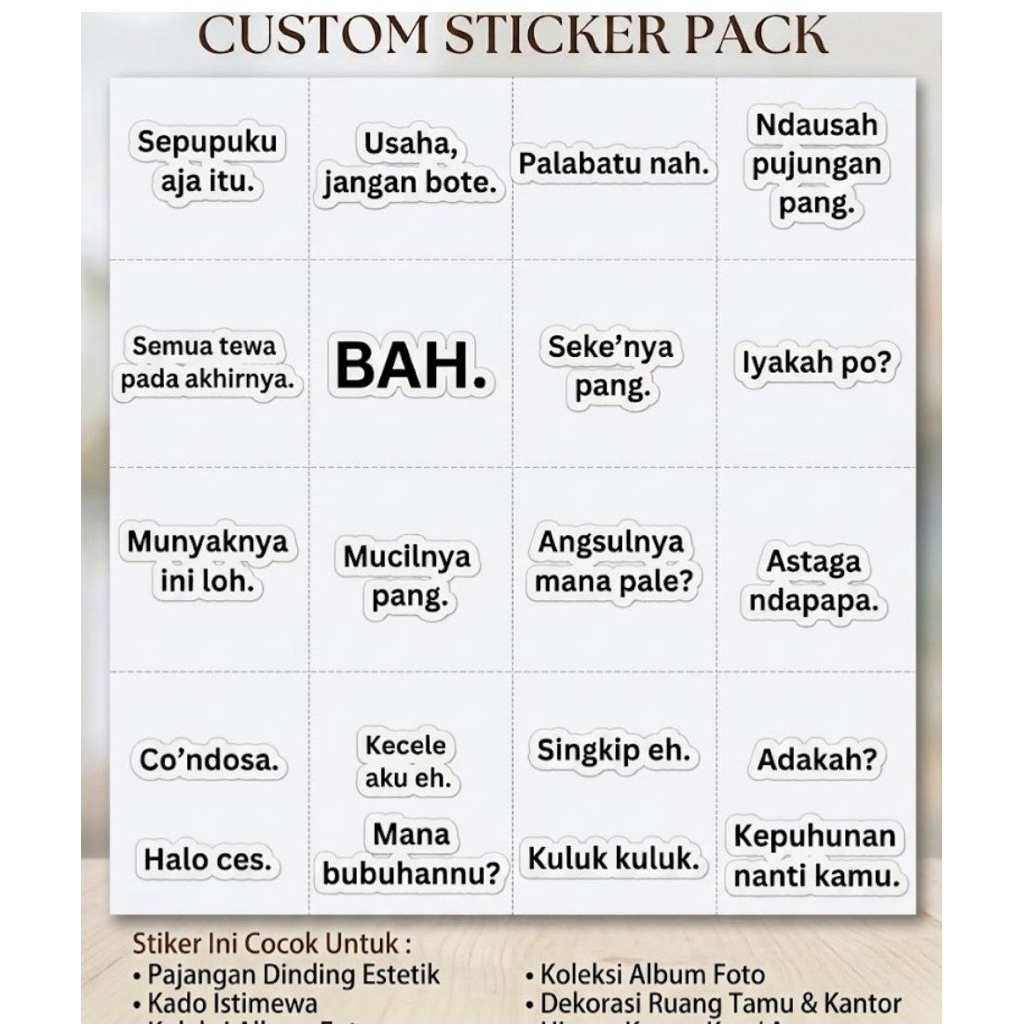 Jual STICKER PACK CUSTOM QUOTES ATAU GAMBAR MURAH BALIKPAPAN (Harga per ...