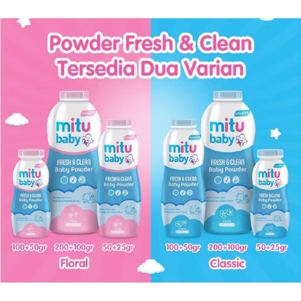 Jual Mitu Baby Powder 100+50 G Fresh & Clean Bedak Bayi | Shopee Indonesia
