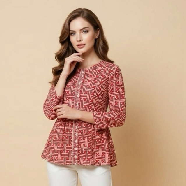 Shanaya Batik Wanita Blus Peplum Pager merah Blouse seragam agustusan kondangan Kerja premium klasik etnik
