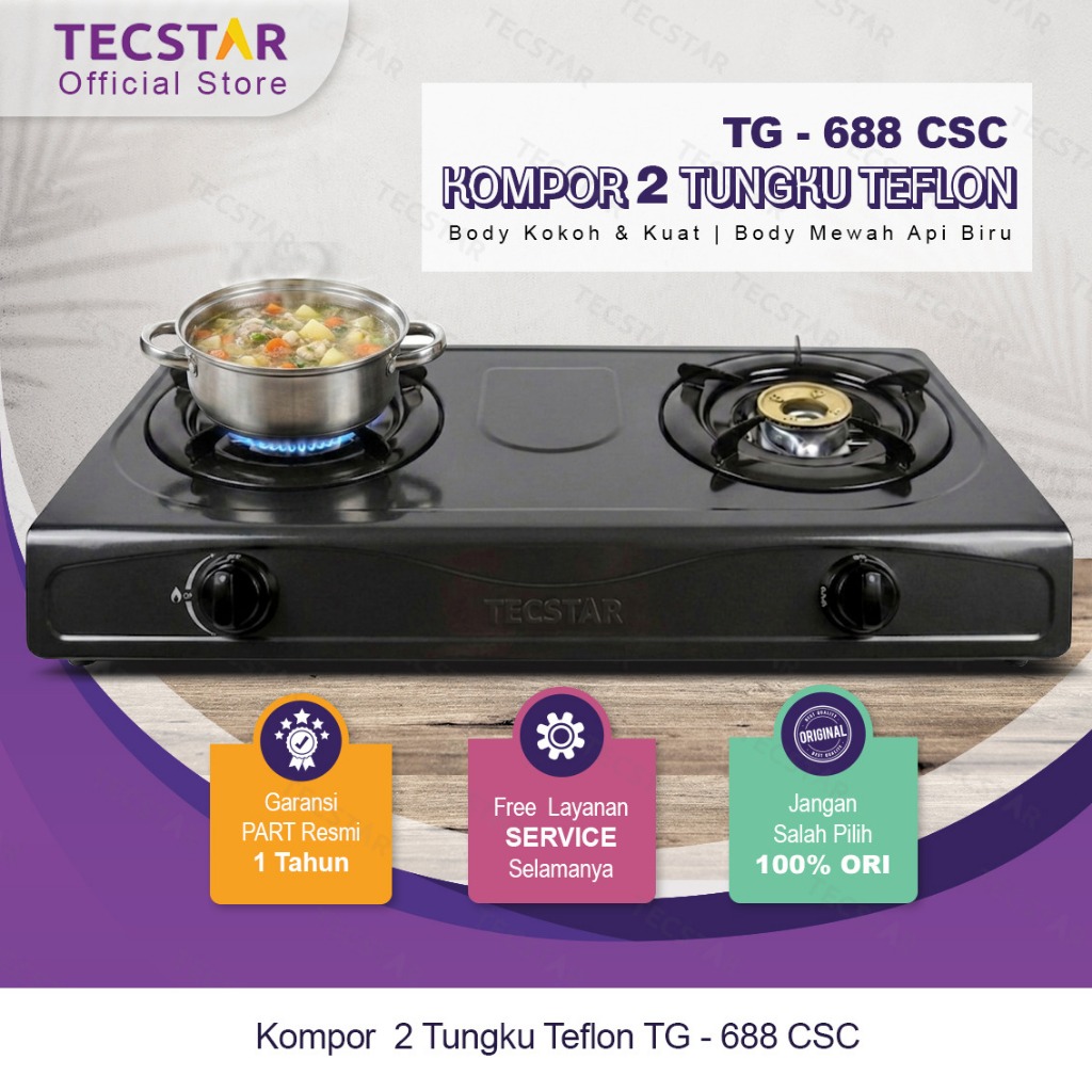 Jual TECSTAR Kompor Gas 2 Tungku TG-688 CSC Api Biru Hemat Gas ...