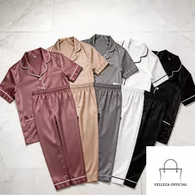 Setelan Piyama Satin Premium Baju Tidur Wanita Dewasa Sleepwear Elegan VELLECIAL