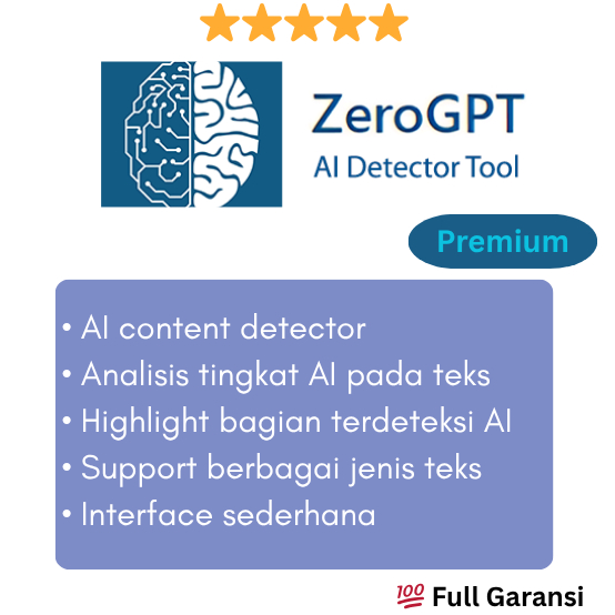 ZeroGPT Premium | • Analisis tingkat AI pada teks • Highlight bagian terdeteksi AI