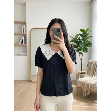Cottonbells Kenzyra Top Atasan Casual Kerja Korea Fashion Baju Blouse Lengan Pendek Wanita