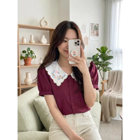 Cottonbells Kenzyra Top Atasan Casual Kerja Korea Fashion Baju Blouse Lengan Pendek Wanita