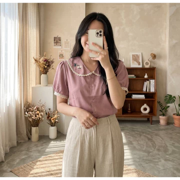 Cotton Bells Resti Top Atasan Kerja Casual Wanita Premium Baju Blouse Lengan Pendek Korea