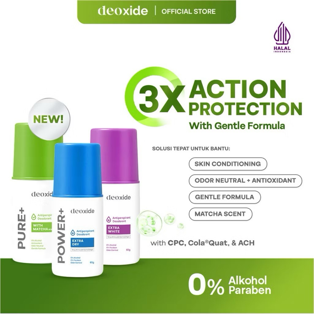 Jual DEOXIDE Pure+ With Matcha Scent Antiperspirant Deodorant Roll On ...