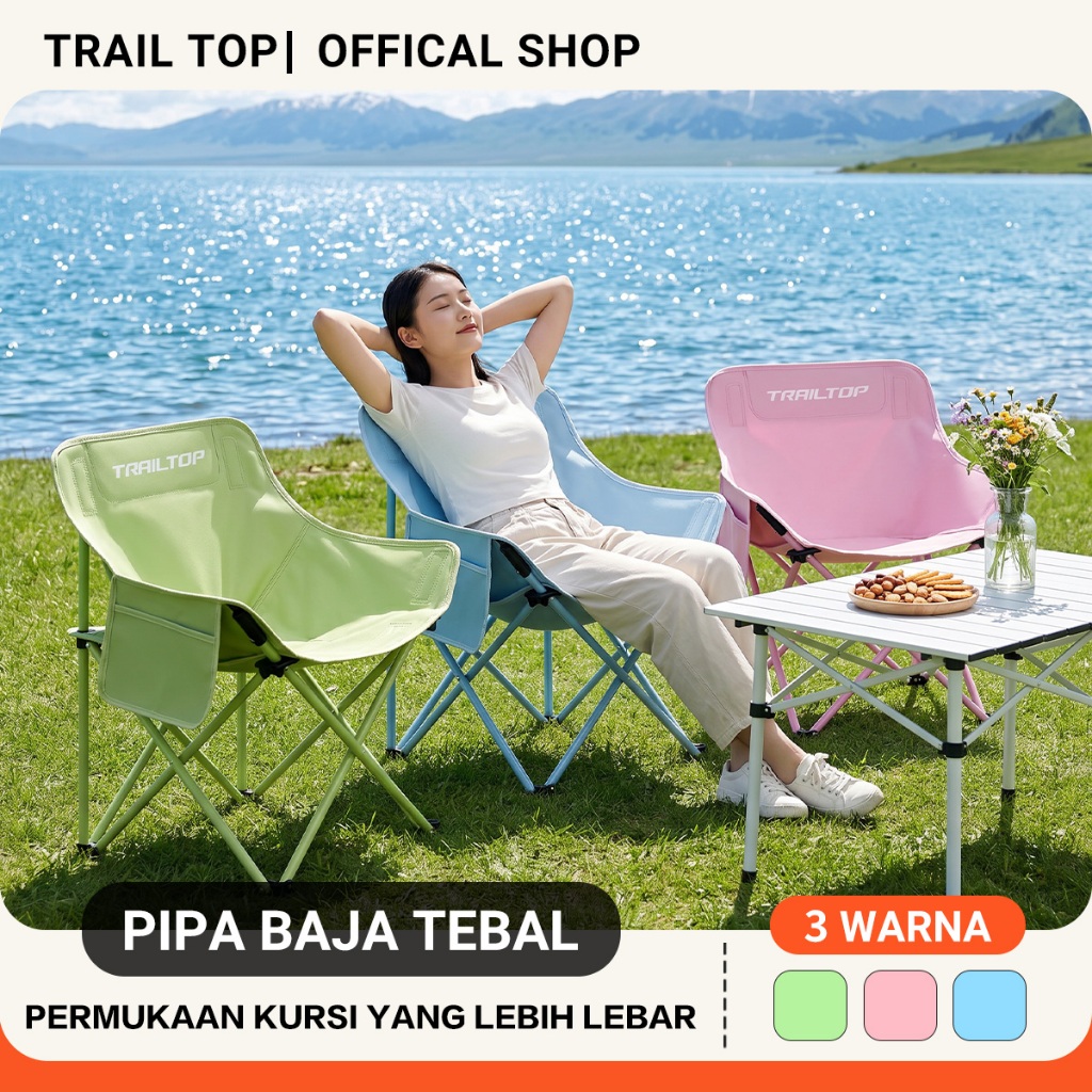 TrailTop Kursi Bulat Lipat Camping Outdoor Tahan Bobot 150KG Warna Pastel