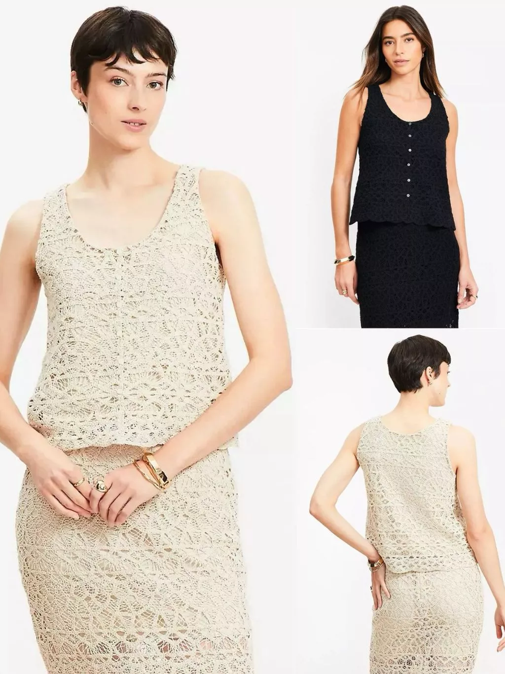 Atasan Wanita LFT Scalloped Crochet Button Sleeveless Top - 2331
