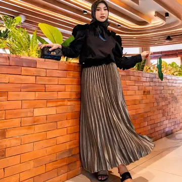 Rok Plisket Bludru Premium Velvet Wanita Mewah Elegan Anti Kusut Pinggang Elastis Nyaman Jatuh