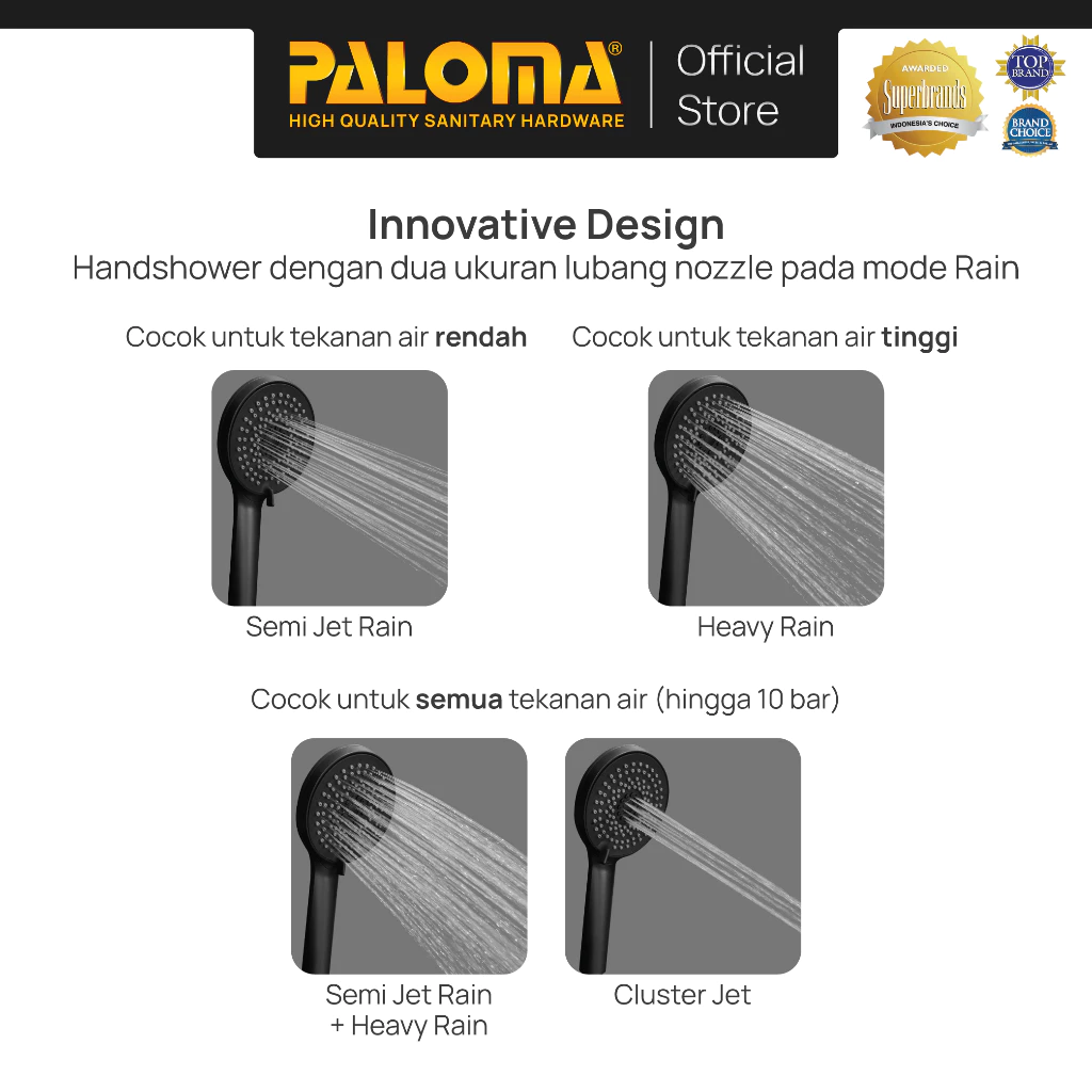 PALOMA SSP 9401 Shower Set Paket Handshower Mandi Hand Shower Head Shower ABS Bathroom Black Hitam - foto 1