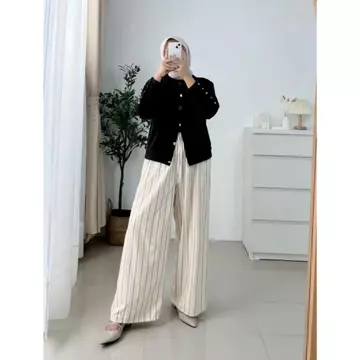 Everyday Pants Stripe Celana Panjang Wanita Kulot Pinstripe Celana Kerja Formal Kasual Wanita
