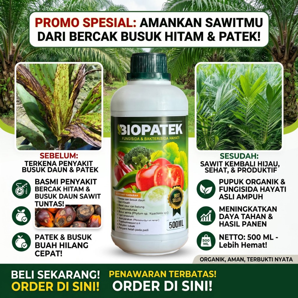 Jual FLASH SALE BIOPATEK 500ML Obat Bercak Daun Kelapa Sawit Pupuk ...