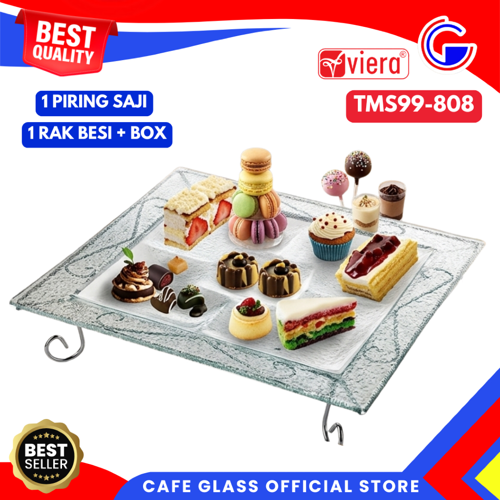 Viera Serving Tray Prasmanan Set - Rak Display Piring Saji Kaca - Tempat Kue Cake Stand Glass Hotel