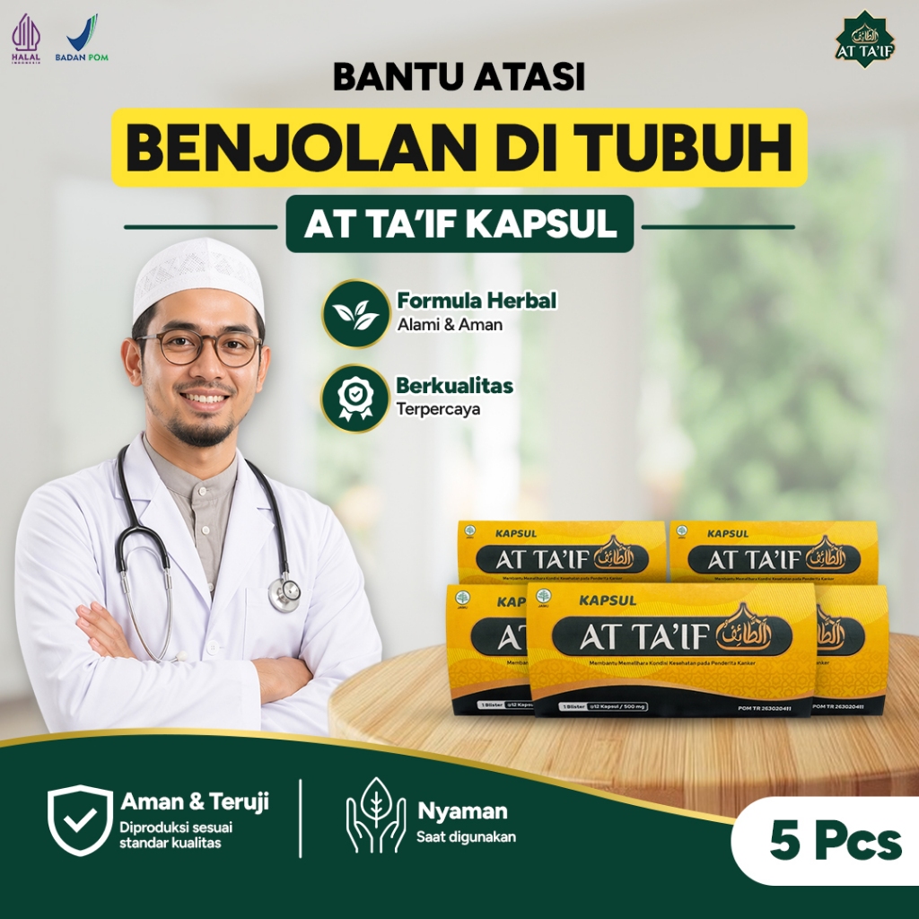 At-Ta'if Kapsul Herbal Obat Kanker Benjolan & Lipoma Ampuh Atasi Benjolan di Leher Tiroid Benjolan Kanker Payudara 5 Pcs