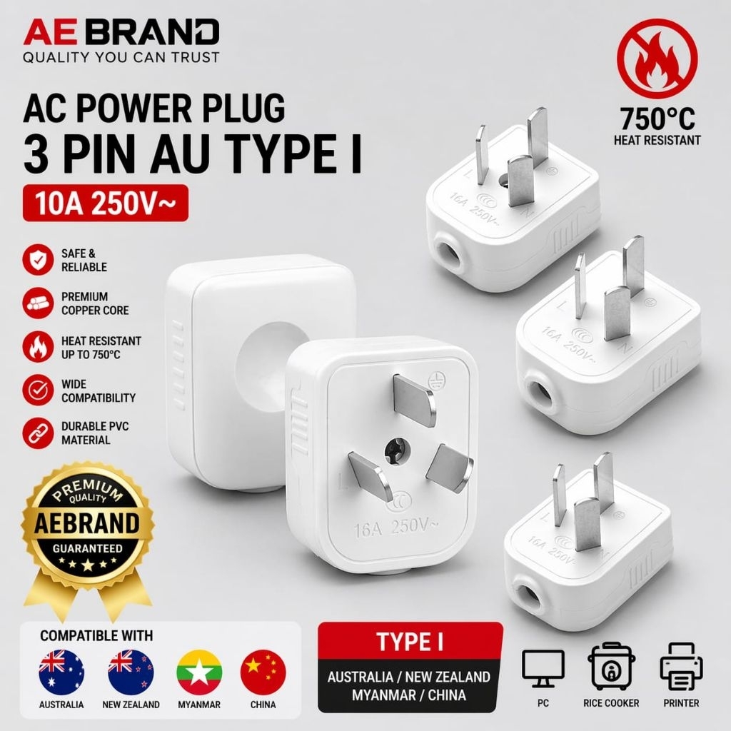 Jual AEBRAND Colokan listrik AUSTRALIA NEW ZEALAND kaki 3 pin gepeng ...